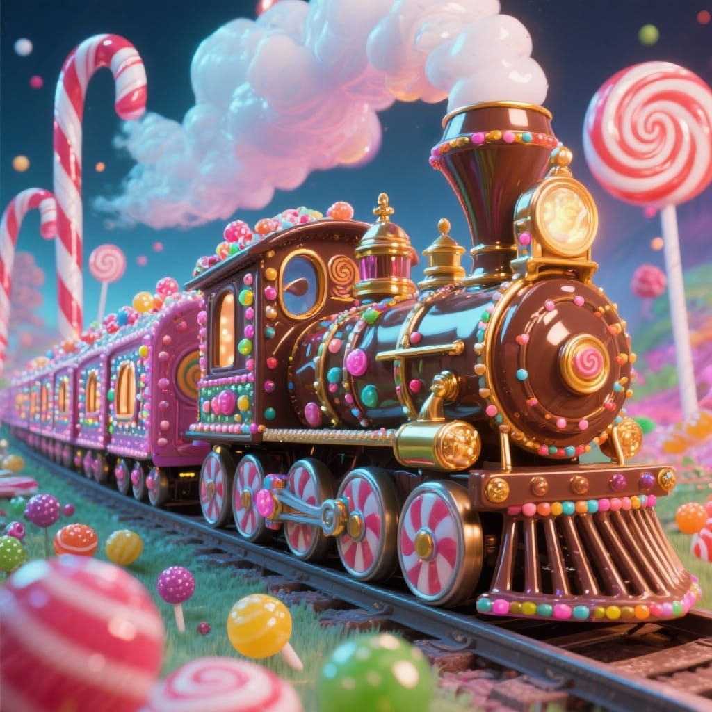 Chocolate Candy Train with Gumdrops and Candy Cane Wheels