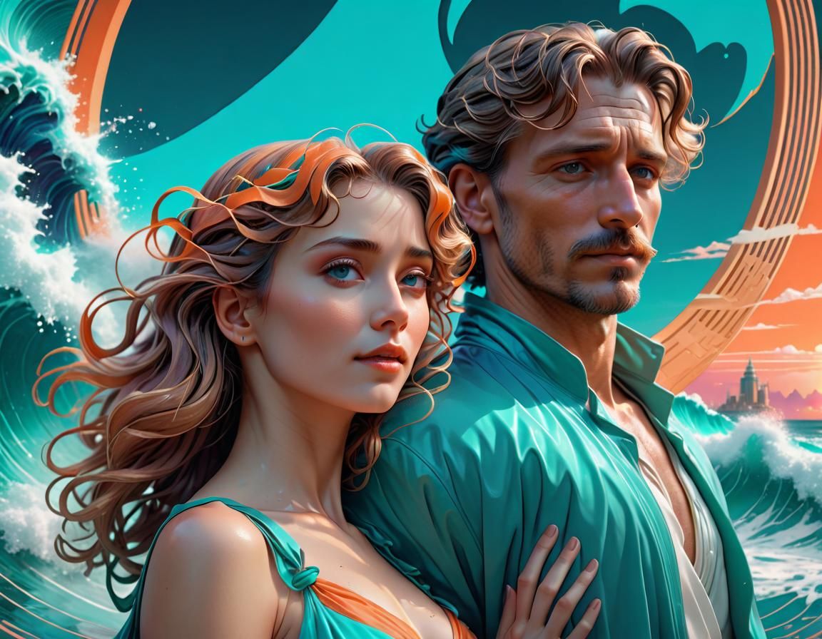 Vaporwave Romantic Movie Poster, Hyperdetailed Concept Art