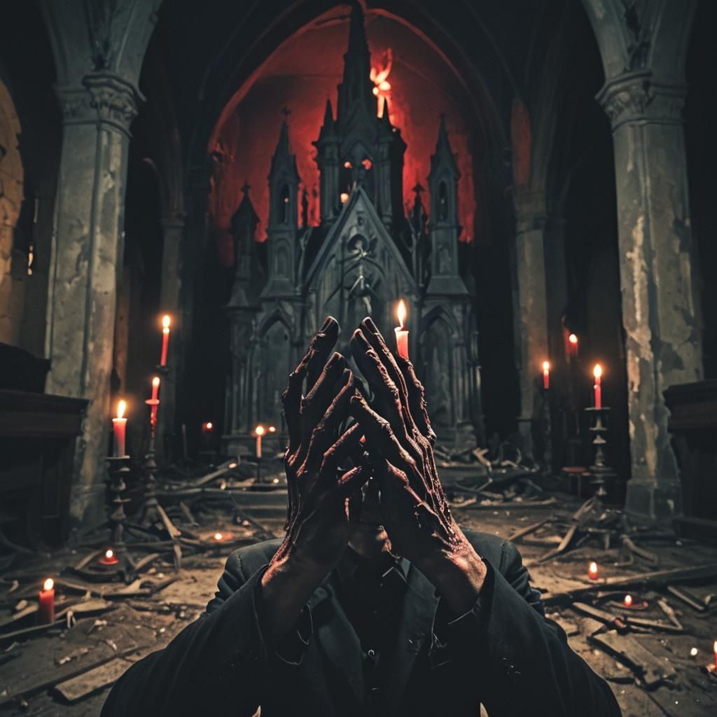 Grotesque Hands in Abandoned Church: Dark Surrealism
