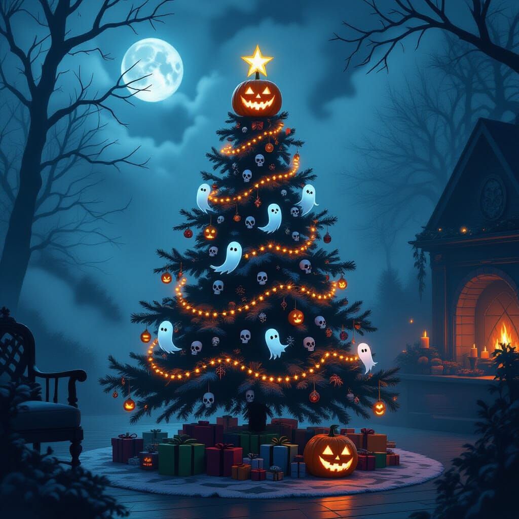 Gothic Christmas Tree with Ghost Ornaments