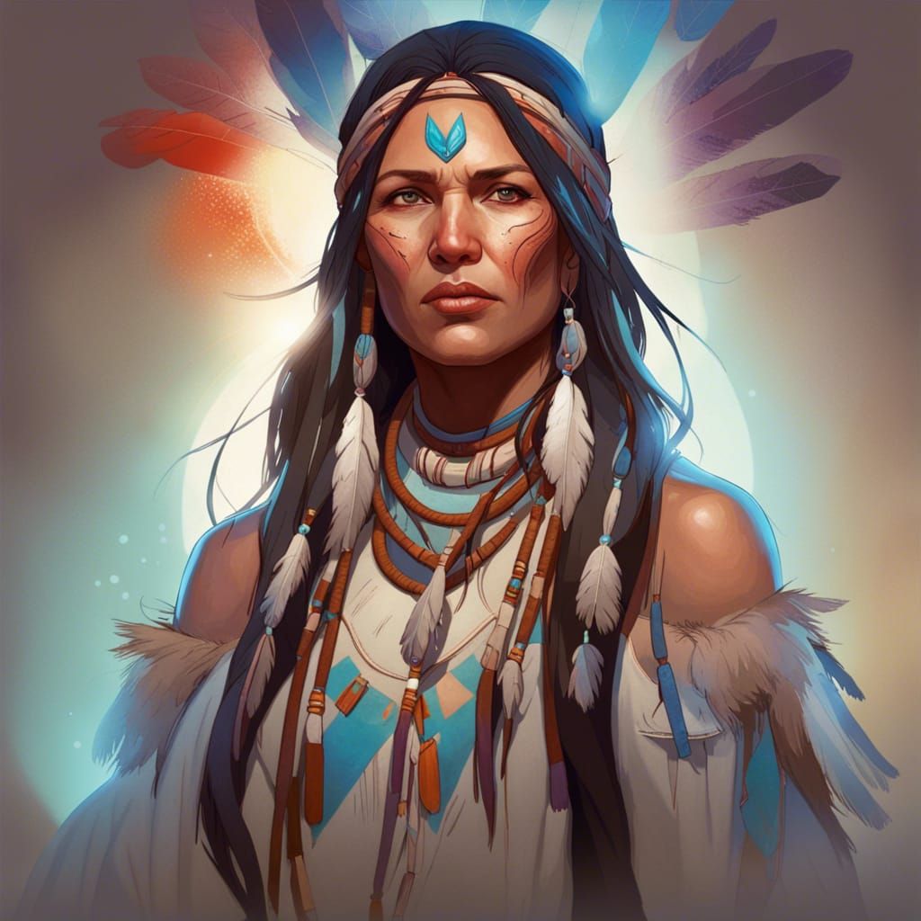 Native American Healer Mother Portrait in Digital Art Style