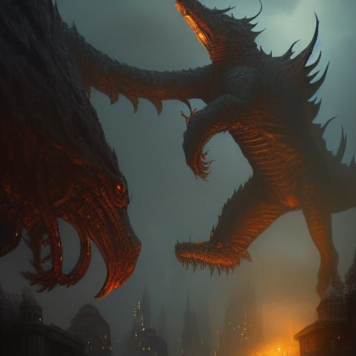 Hyperdetailed Kaiju Concept Art in Dark Fantasy Style