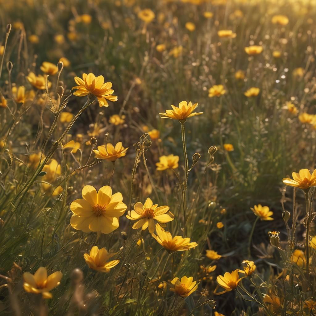 Radiant Macro Photograph of Yellow Flowers in Sunlight