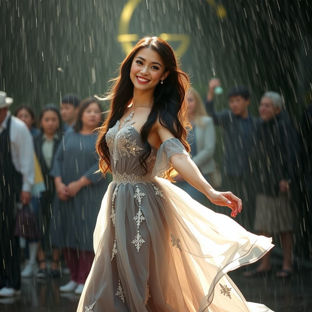 Regal French Princess Dancing in the Rain, in Whimsical Fant...