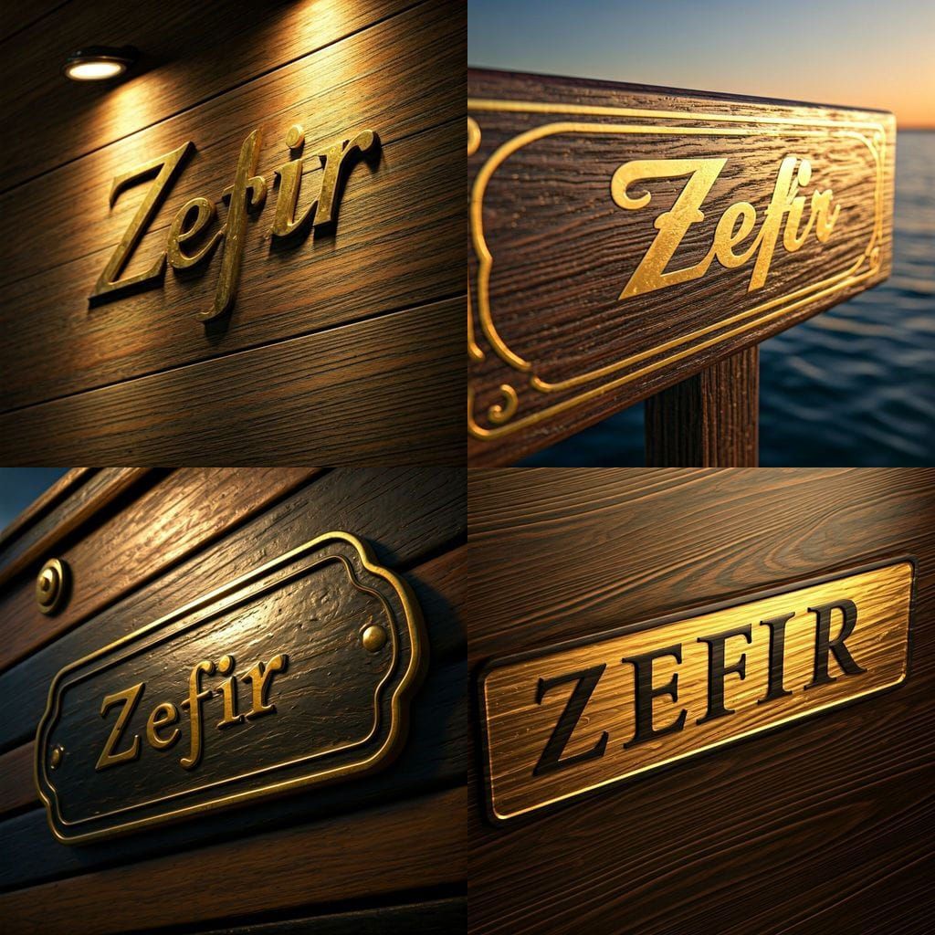 Zefir Ship Name Board in Gold and Black Wood