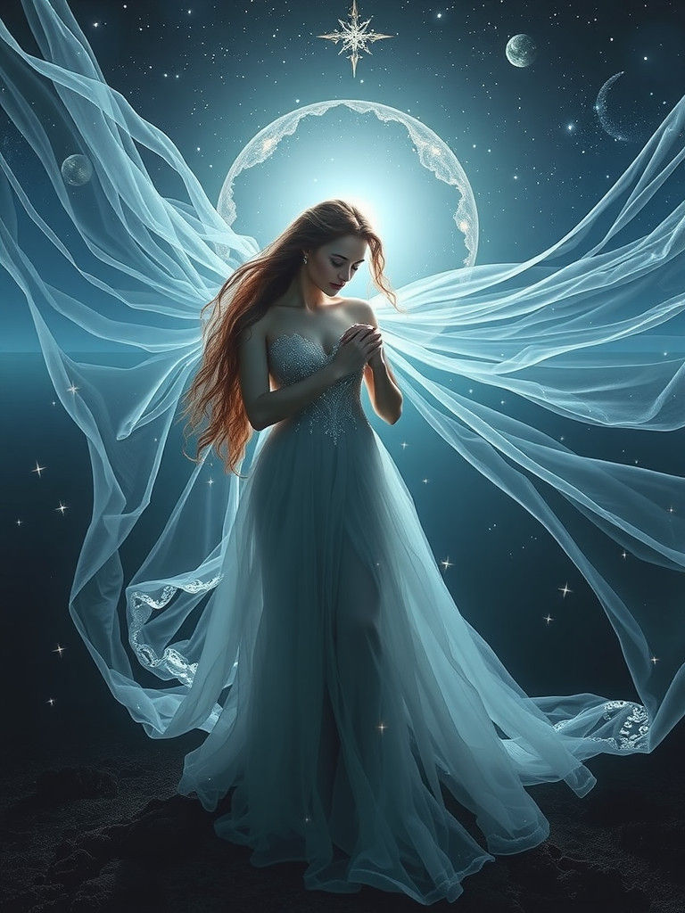 Ethereal Woman Dances in Twilight's Silver Glow