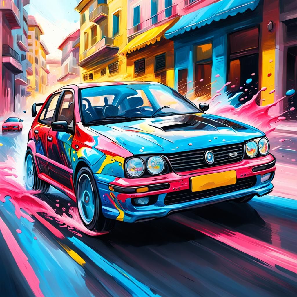 Futuristic Concept Car in Vibrant Oil Painting