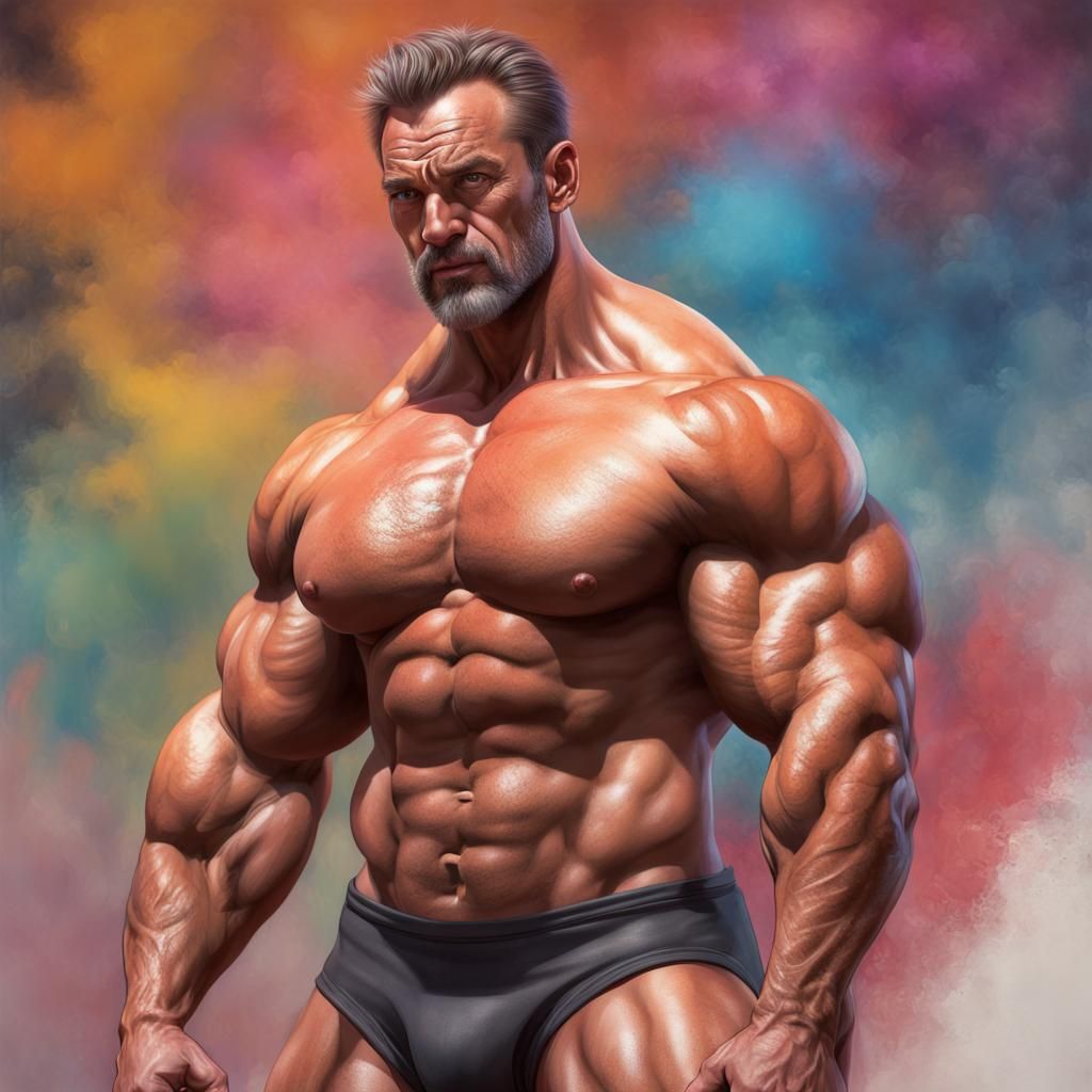 Hyperrealistic Bodybuilder with Huge Muscles