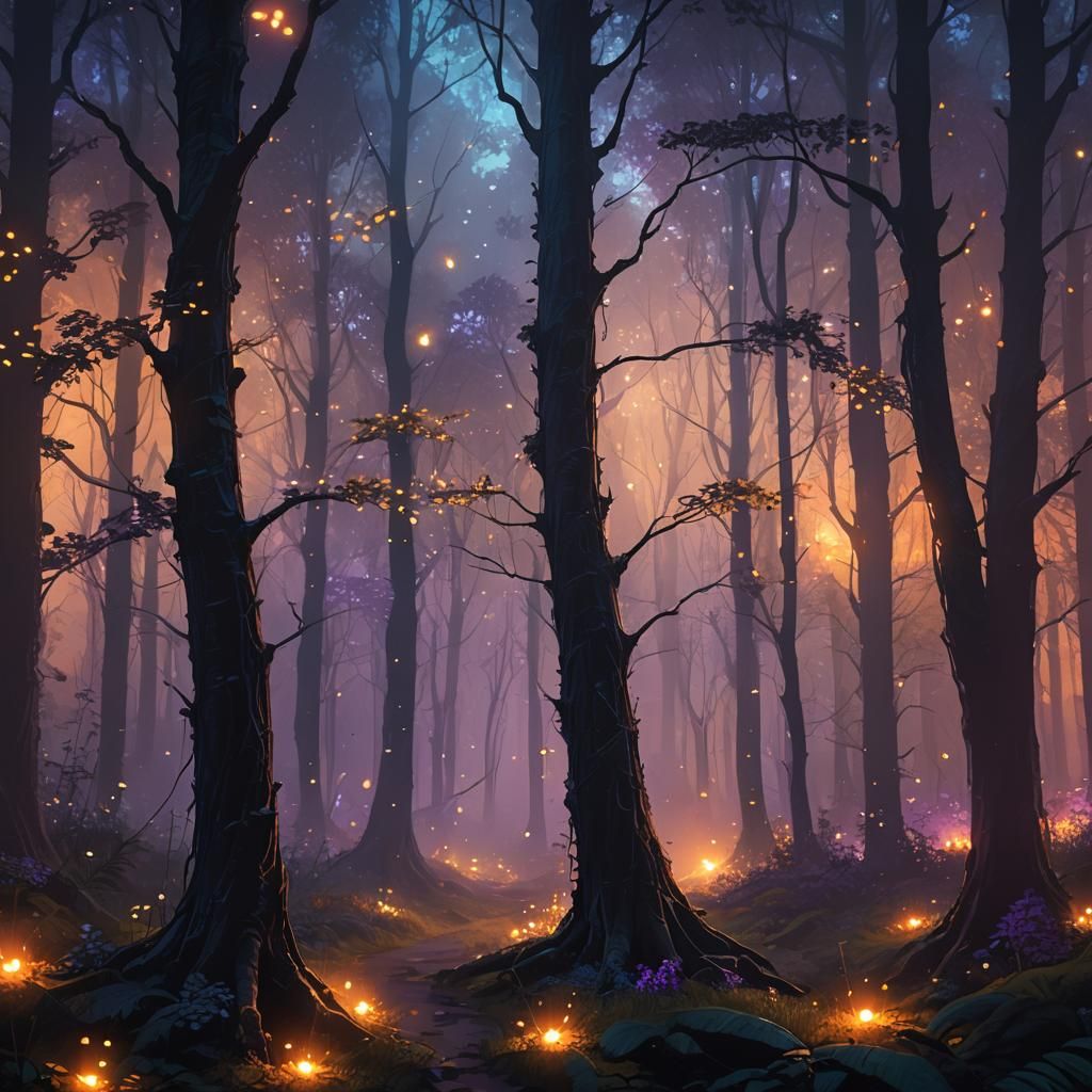 Enchanted Forest at Night: A Digital Fantasy Concept
