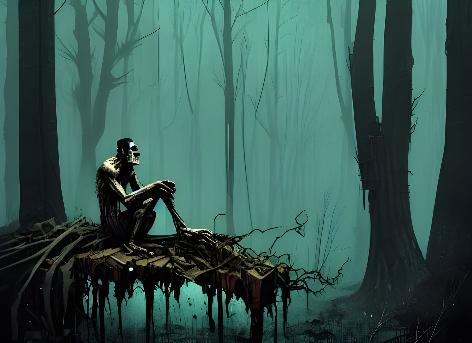 Frankenstein's Monster Forlorn in a Spooky Forest