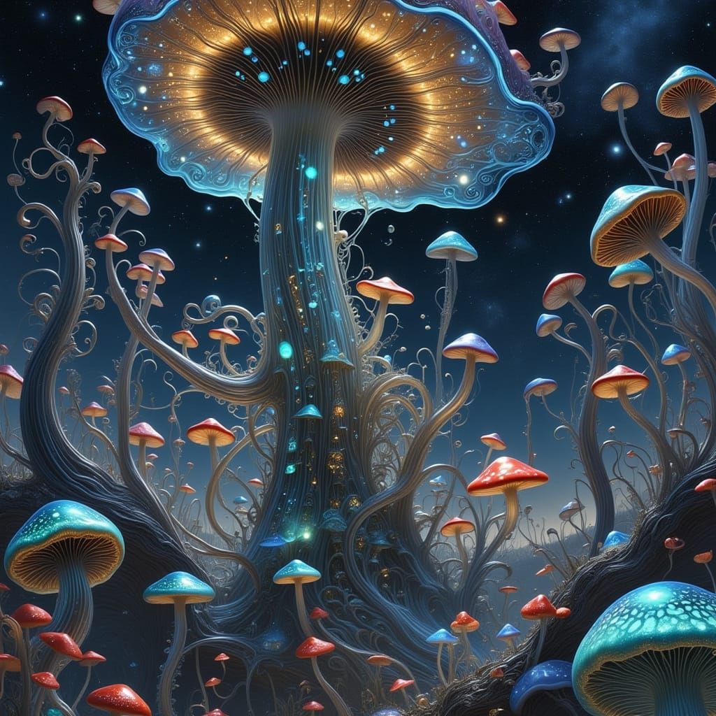 Futuristic Calabi-Yau Landscape with Neon Glow and Iridescen...