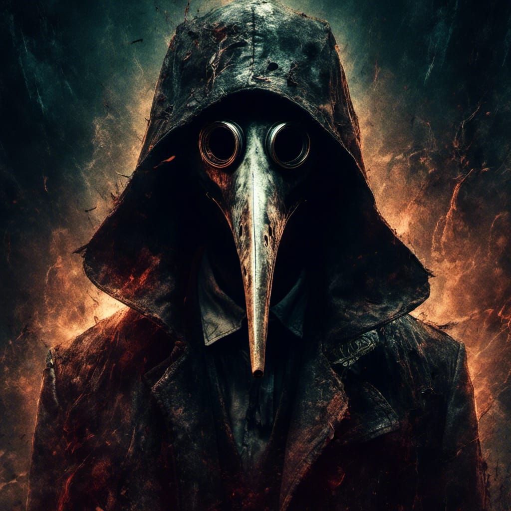Macabre Plague Doctor Portrait in Vintage Illustration Style