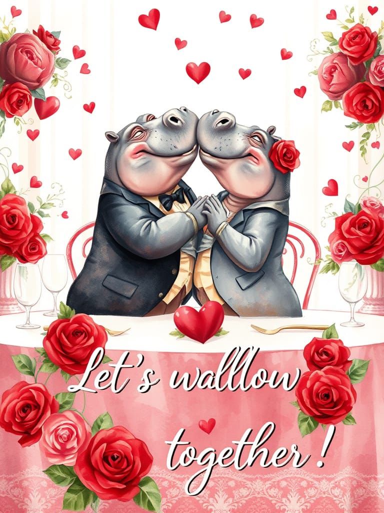 Romantic Hippos Tango Under Lavish Valentine's Day Decor
