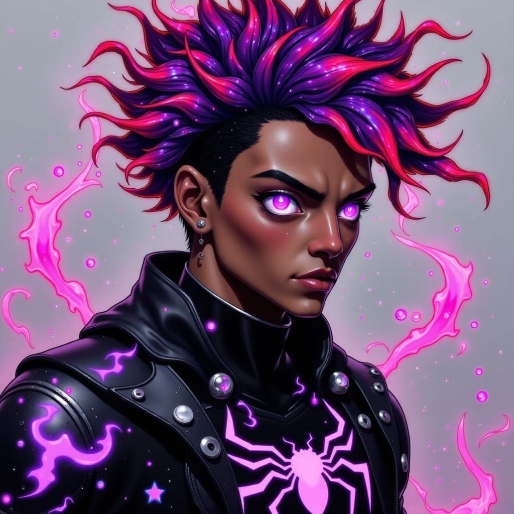 Dynamic Spidersona Character with Electric Gradient Hair