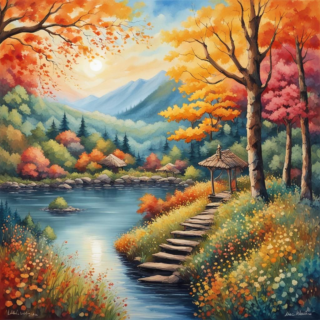 Meditative Man in Nature: Detailed Matte Painting