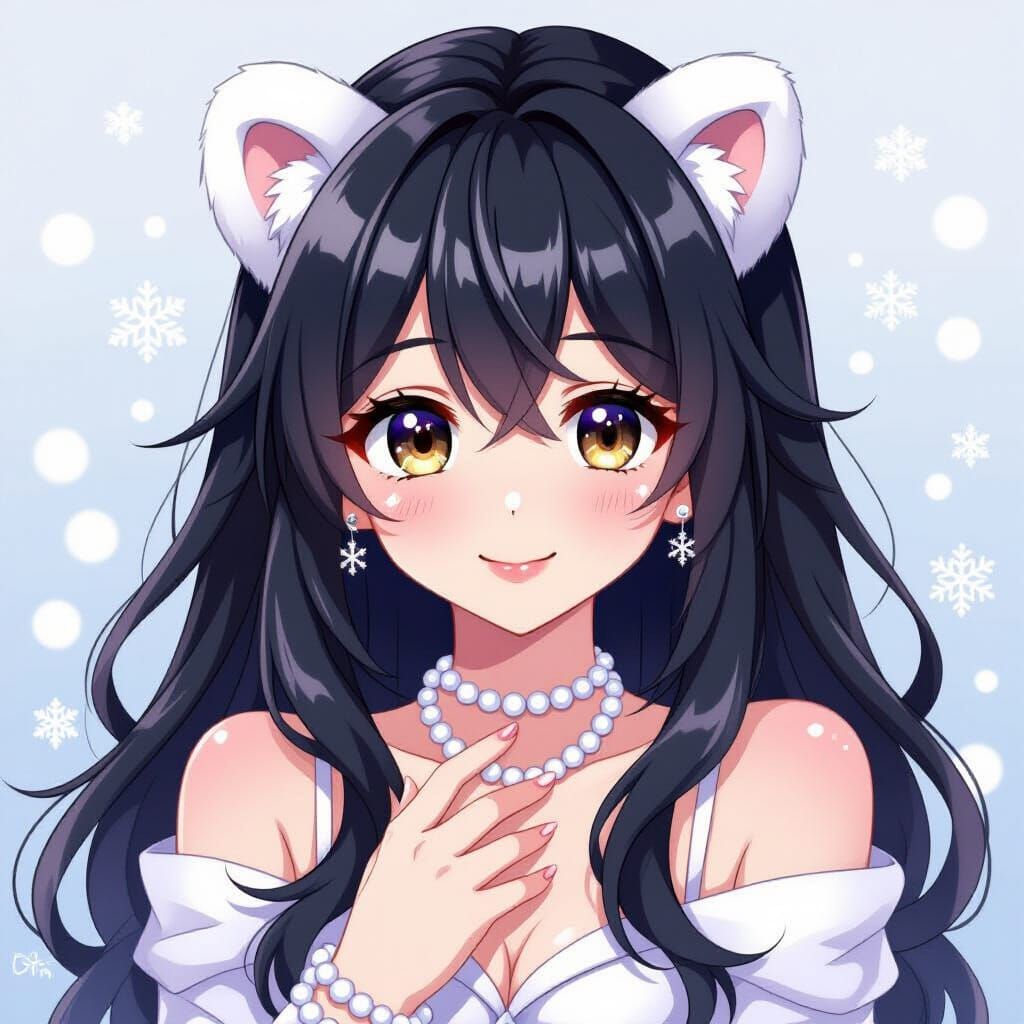 Anime Girl with Polar Bear Ears in Pastel Colors