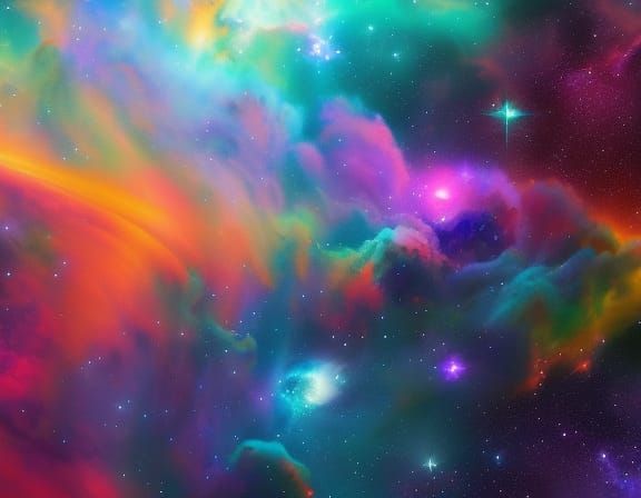 Spaceship Exploring Nebula in Anime Art Style