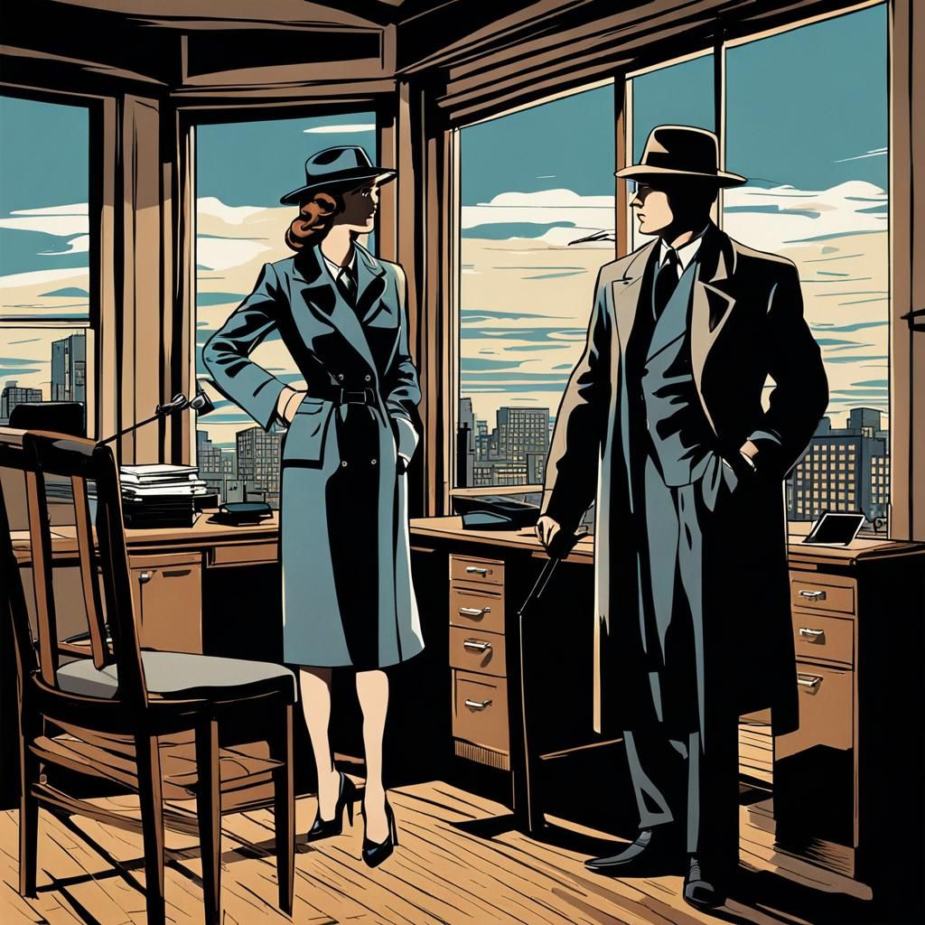 Film Noir Scene: Man and Woman in Office