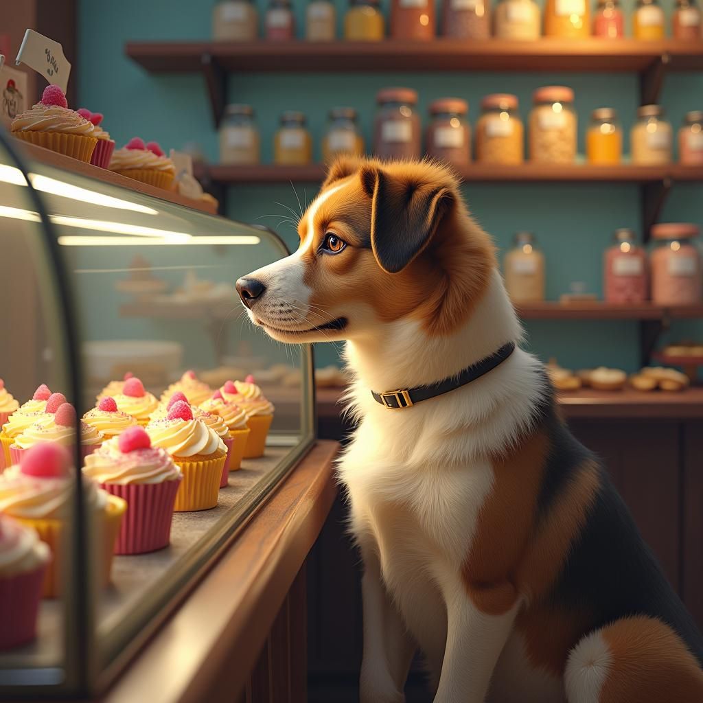 Dog's Dream: Hyperrealistic Bakery Scene