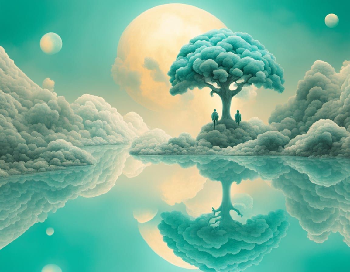 Surreal Dreamscape in Soft Turquoise Colors