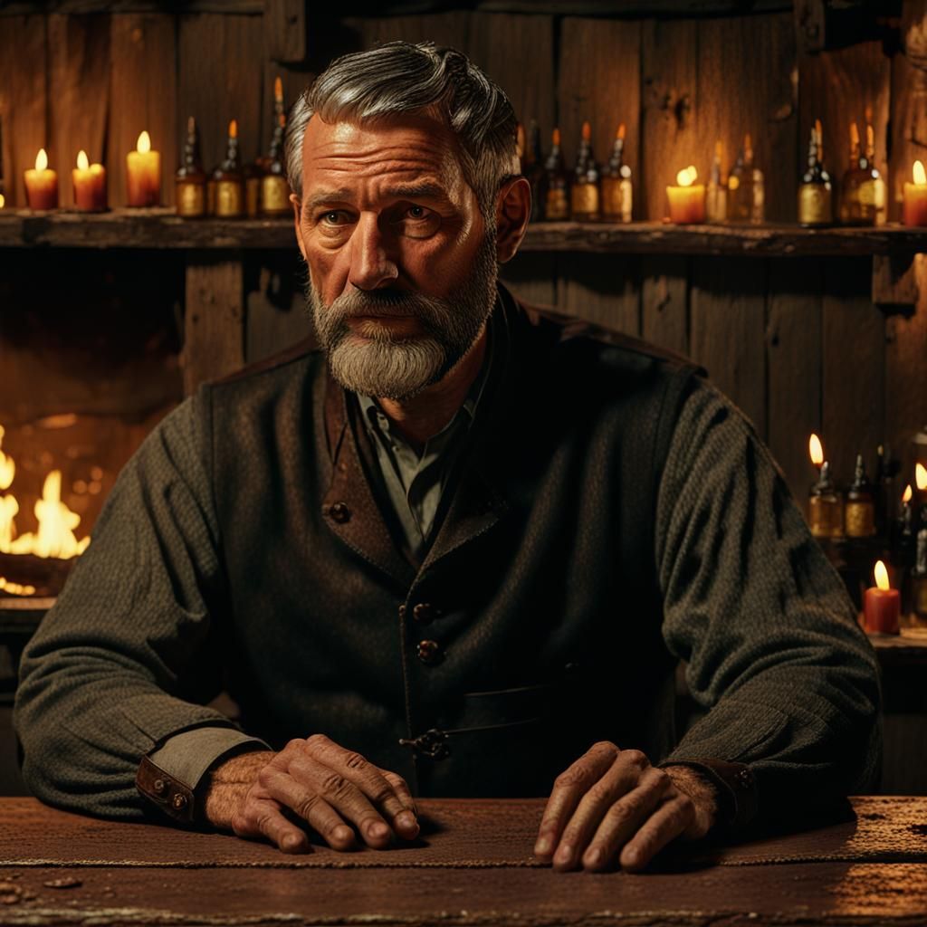 Medieval Bartender in Tavern, Old Master Style