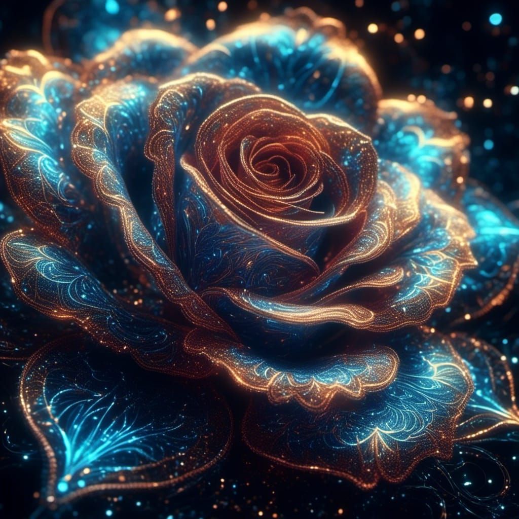 Holographic Rose in Iridescent Neons