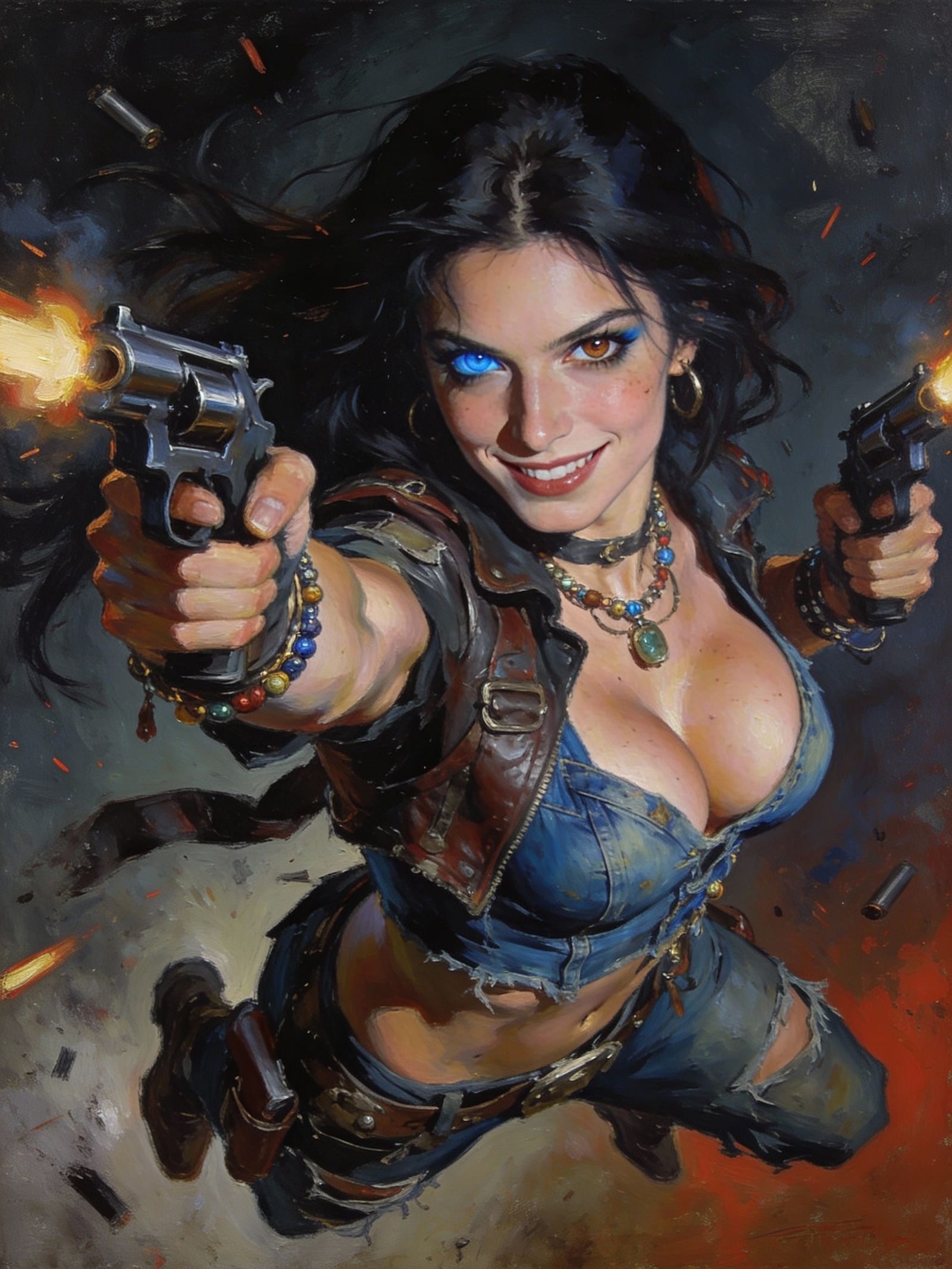 Post-Apocalyptic Warrior Woman in Dark Oil Painting Style