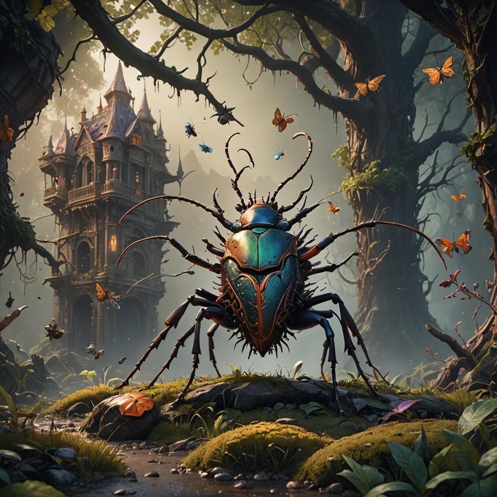 Detailed Insect Matte Painting in Deep Color