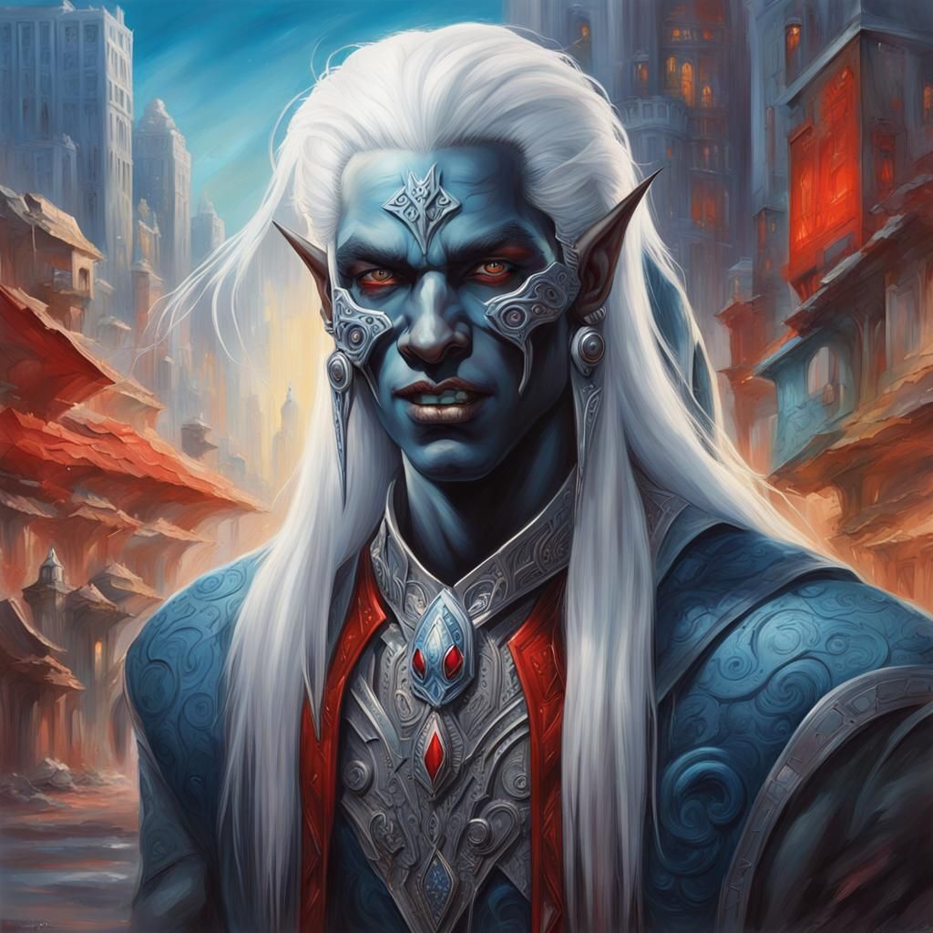 Androgynous Drow Portrait in Hyperrealistic Style