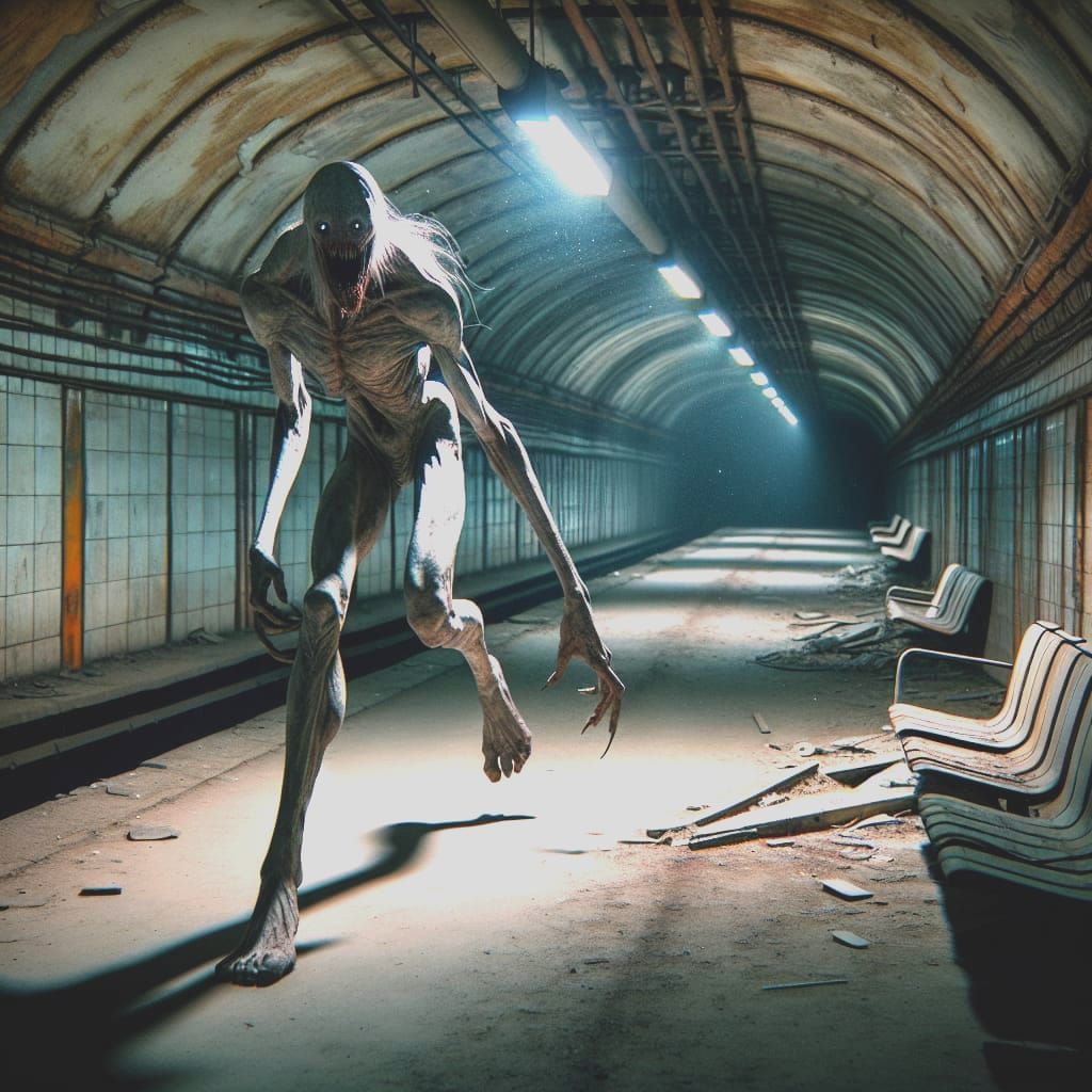Nightmarish Pale Monster in Abandoned Subway