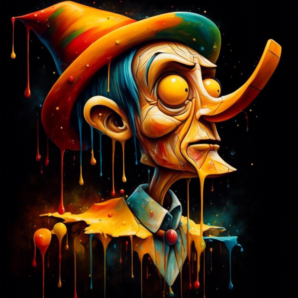Surrealist Pinocchio Painting with Dripping and Melting Effe...