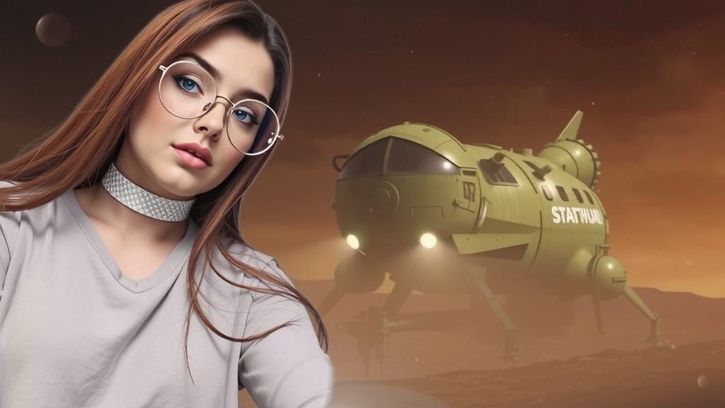 Confident Woman Stands Before Futuristic Spacebug