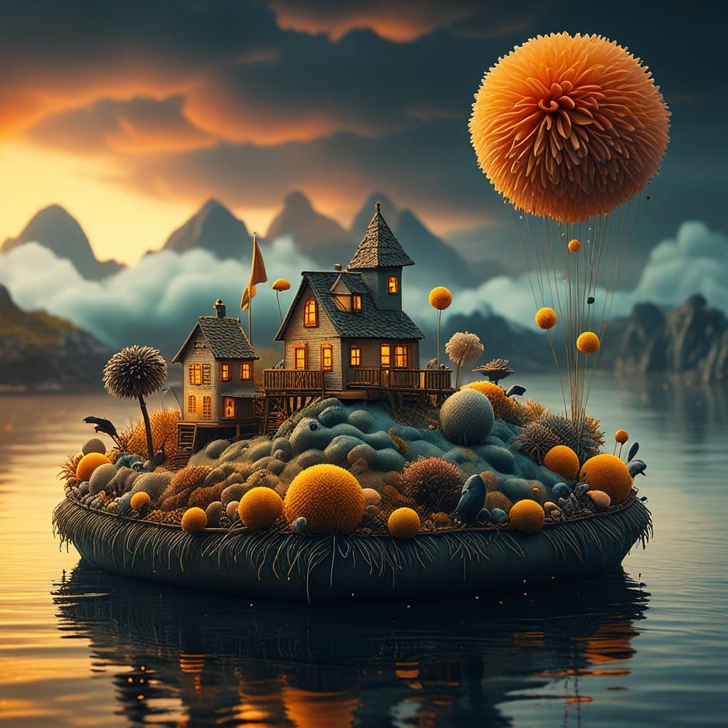 Surreal Pom-Pom Islands with Miniature Creatures