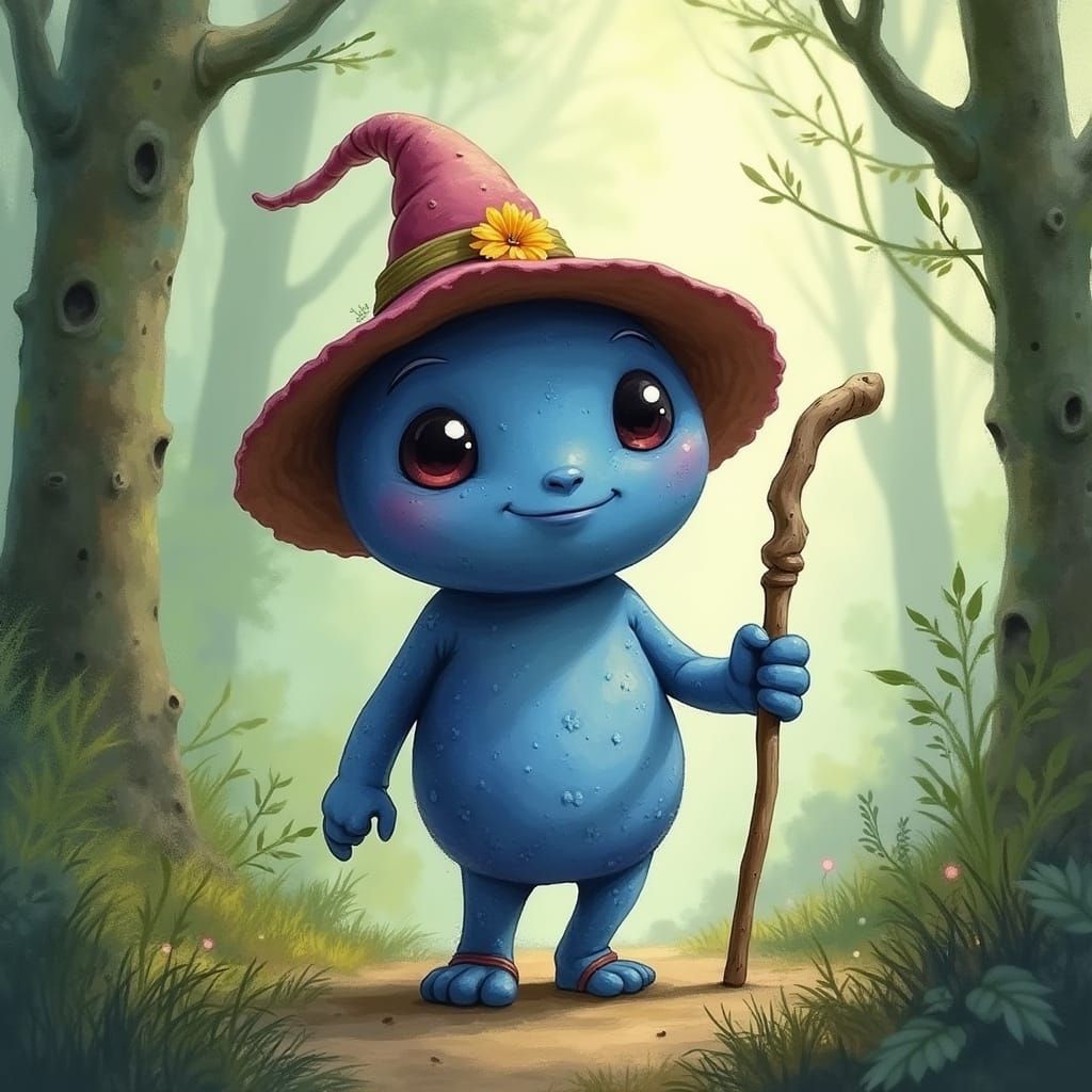 Blueberry Character in Whimsical Forest, Animation Style