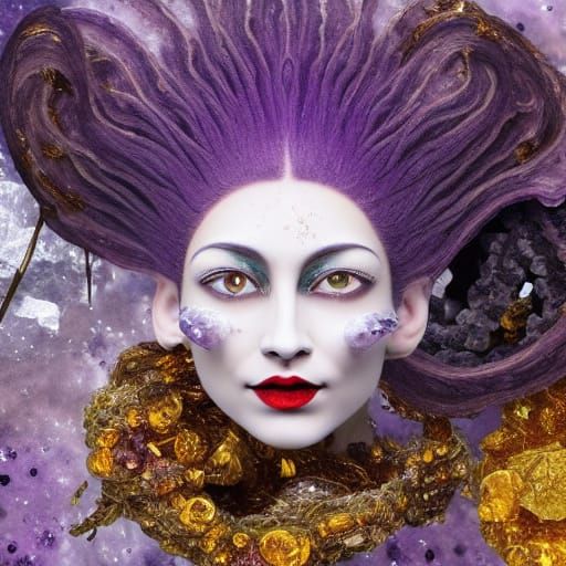 Cyberpunk Alien Goddess in Vibrant Mixed Media