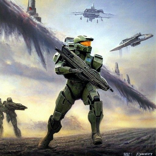 Halo UNSC Scene as Oil Painting