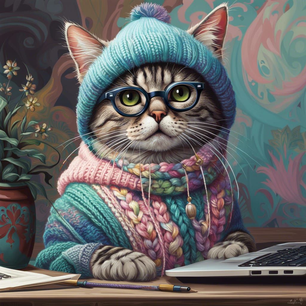Hipster Cat Portrait in Pastel Colors