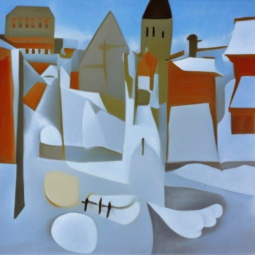 Cubist Snow Scene in Picasso Style