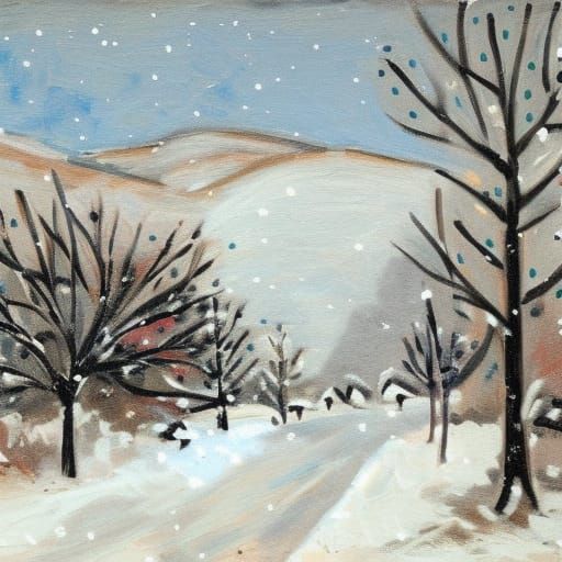Abstract Snow Scene in Cubist Style