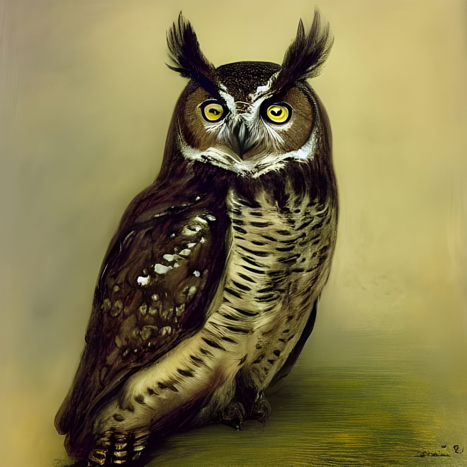 Owl Painting in Pre-Raphaelite Style