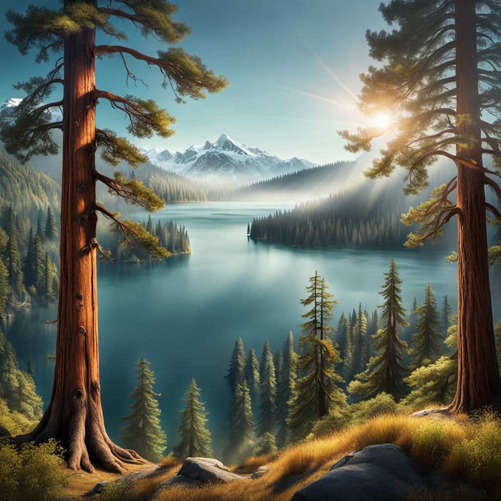 Ancient Redwood Majestic in Hyperrealistic Landscape Photogr...