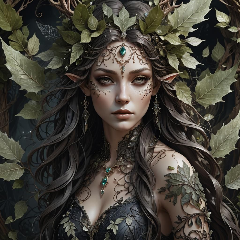 Wood Fae Portrait in Dark Fantasy Style