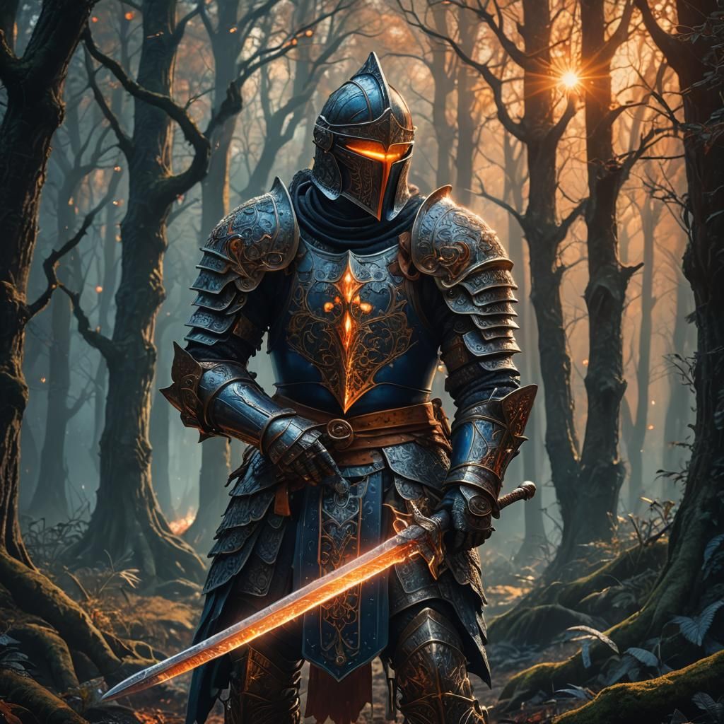 Knight Slaying Cyclops in Mystical Forest