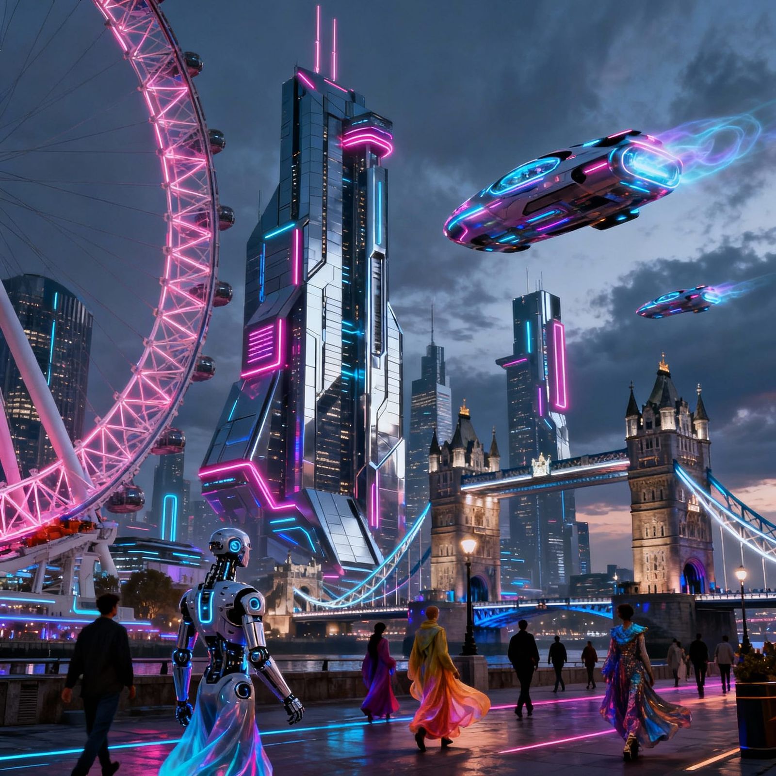 Futuristic London 10000 AD: Advanced Cityscape with Flying V...