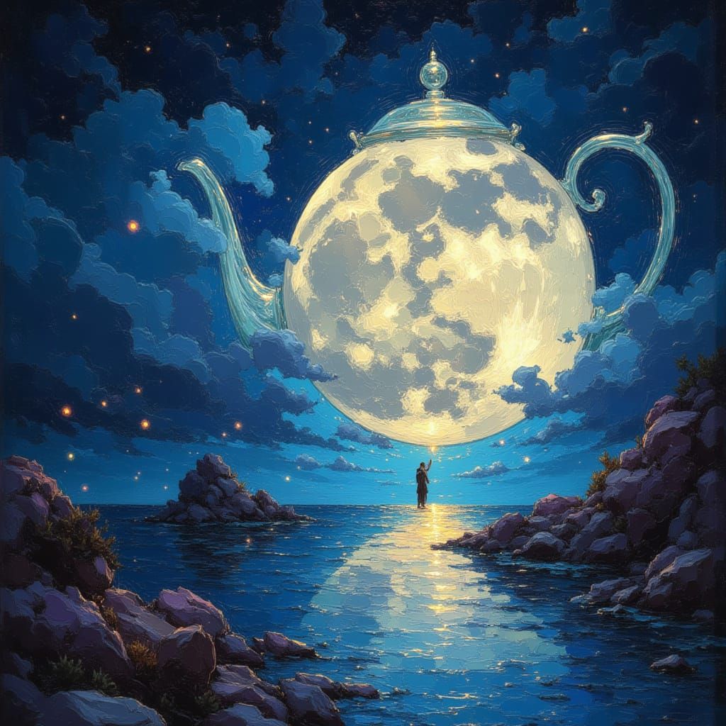 Whimsical Teapot Moon in Storybook Illustration Style