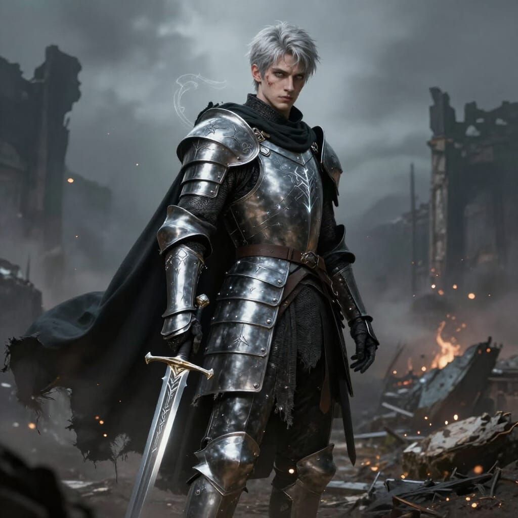 Cursed Paladin Holding Runic Sword in Ruins