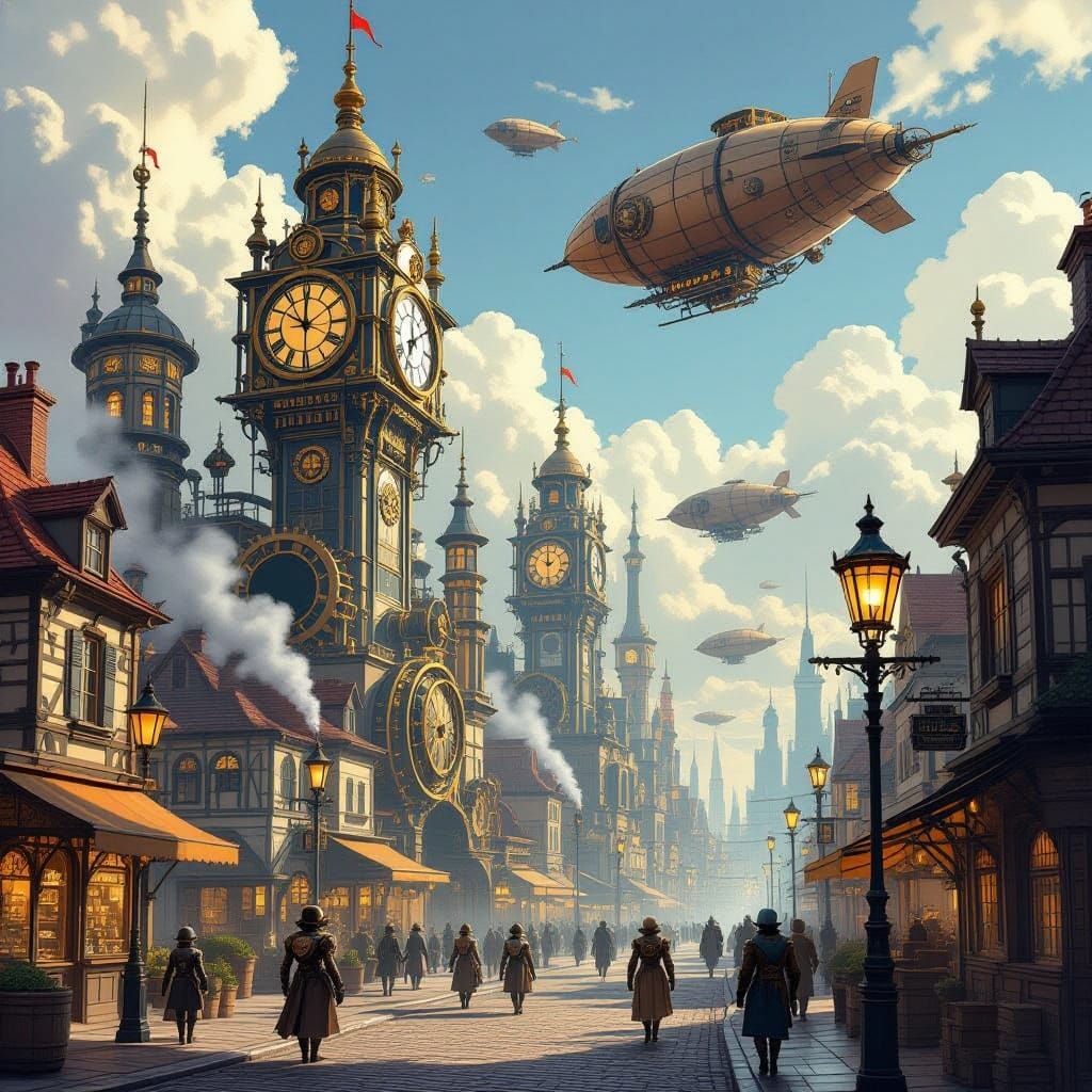 Surreal Steampunk Metropolis with Clockwork Skyscrapers and ...