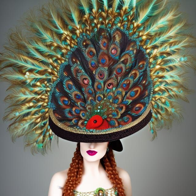 Avant-Garde Baroque Peacock Feather Hat Design