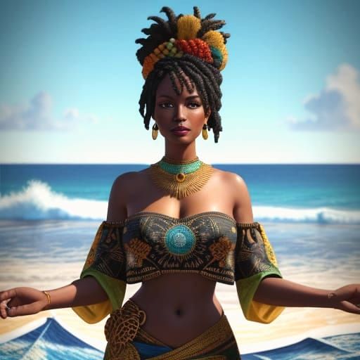 Vibrant Brazilian Goddess in Traditional Folk Art Style