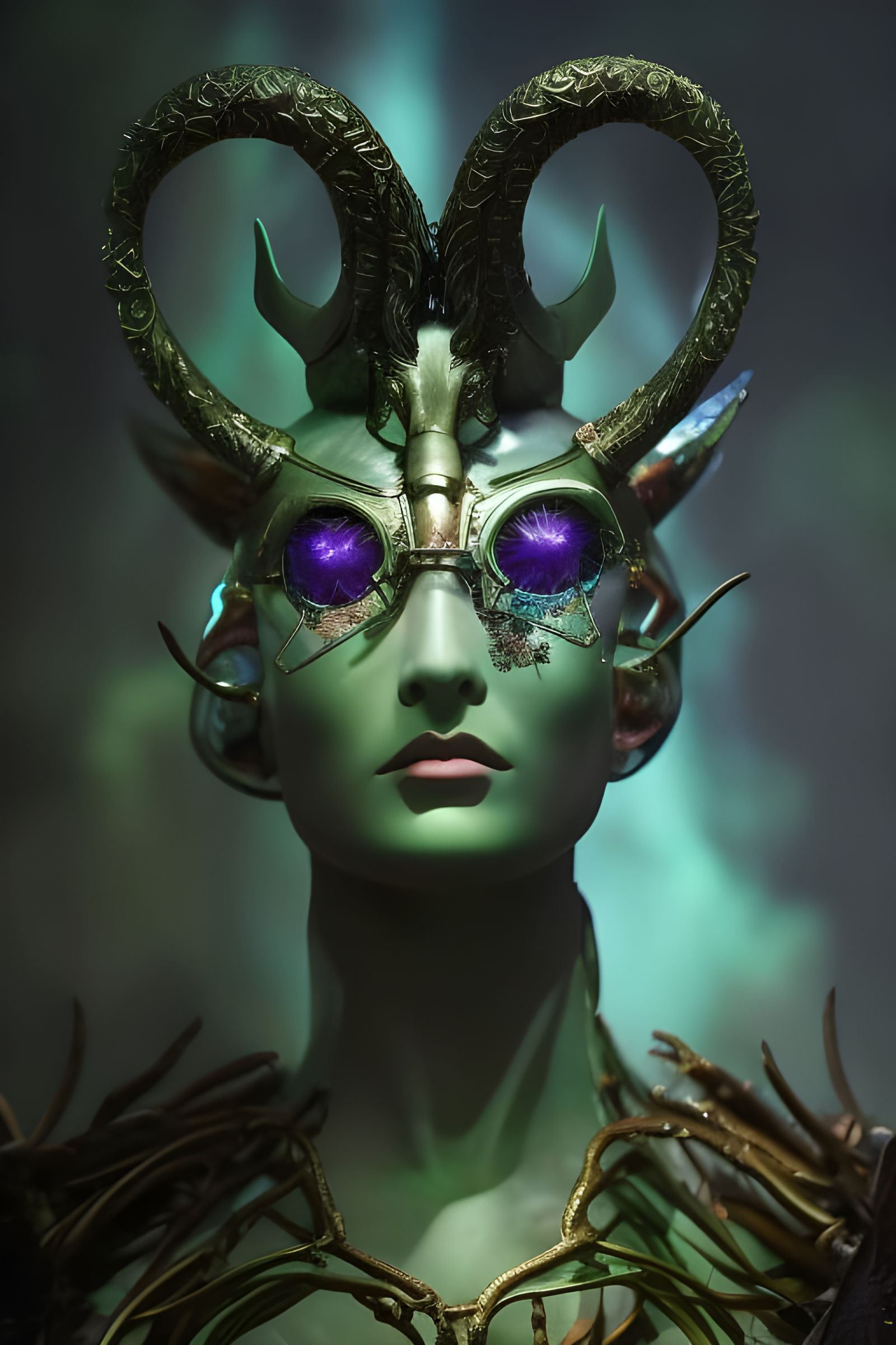 Cybernetic Faun Portrait in Neon Colors